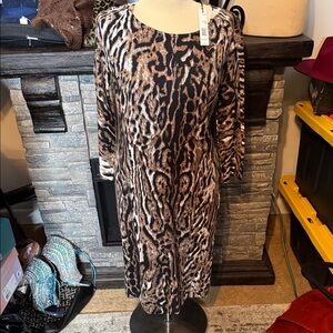 T Tahari Animal Print Long Sleeve Dress